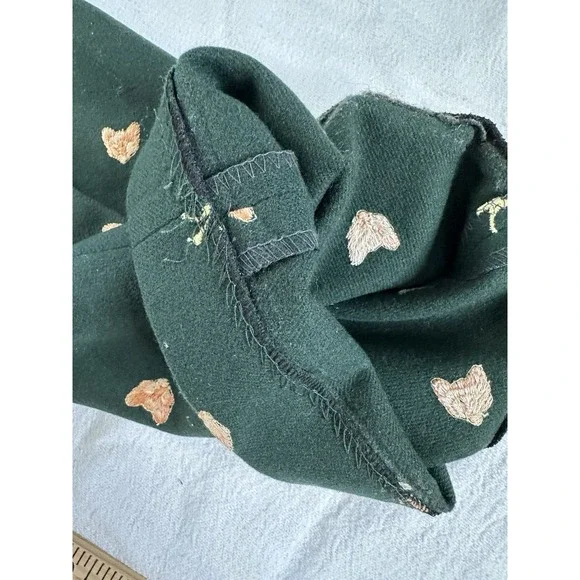 Womens Vintage Handmade Wool? Pants Green Embroidered Fox Crop Size M - Picture 7 of 7